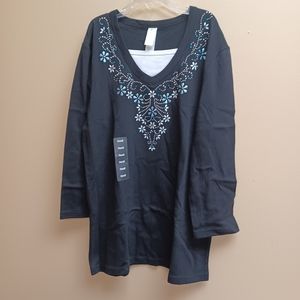 NEW Black long sleeved floral embellished tunic- modest